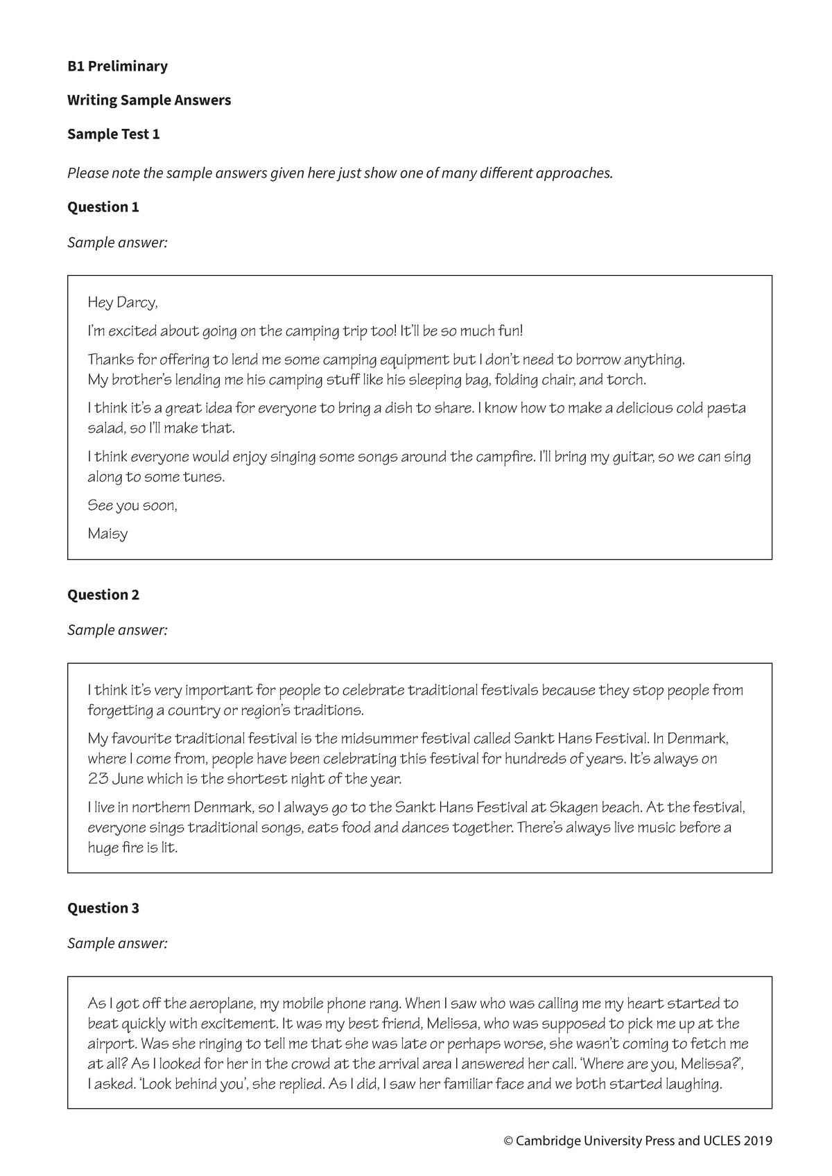 Preliminary Writing Answer Key Test 1 B1 - © Cambridge University Press ...