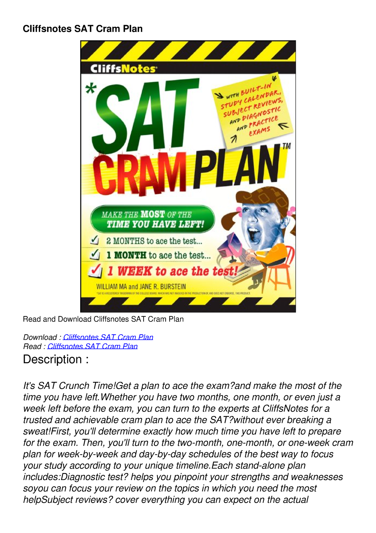 [PDF] DOWNLOAD Cliffsnotes SAT Cram Plan - Cliffsnotes SAT Cram Plan ...