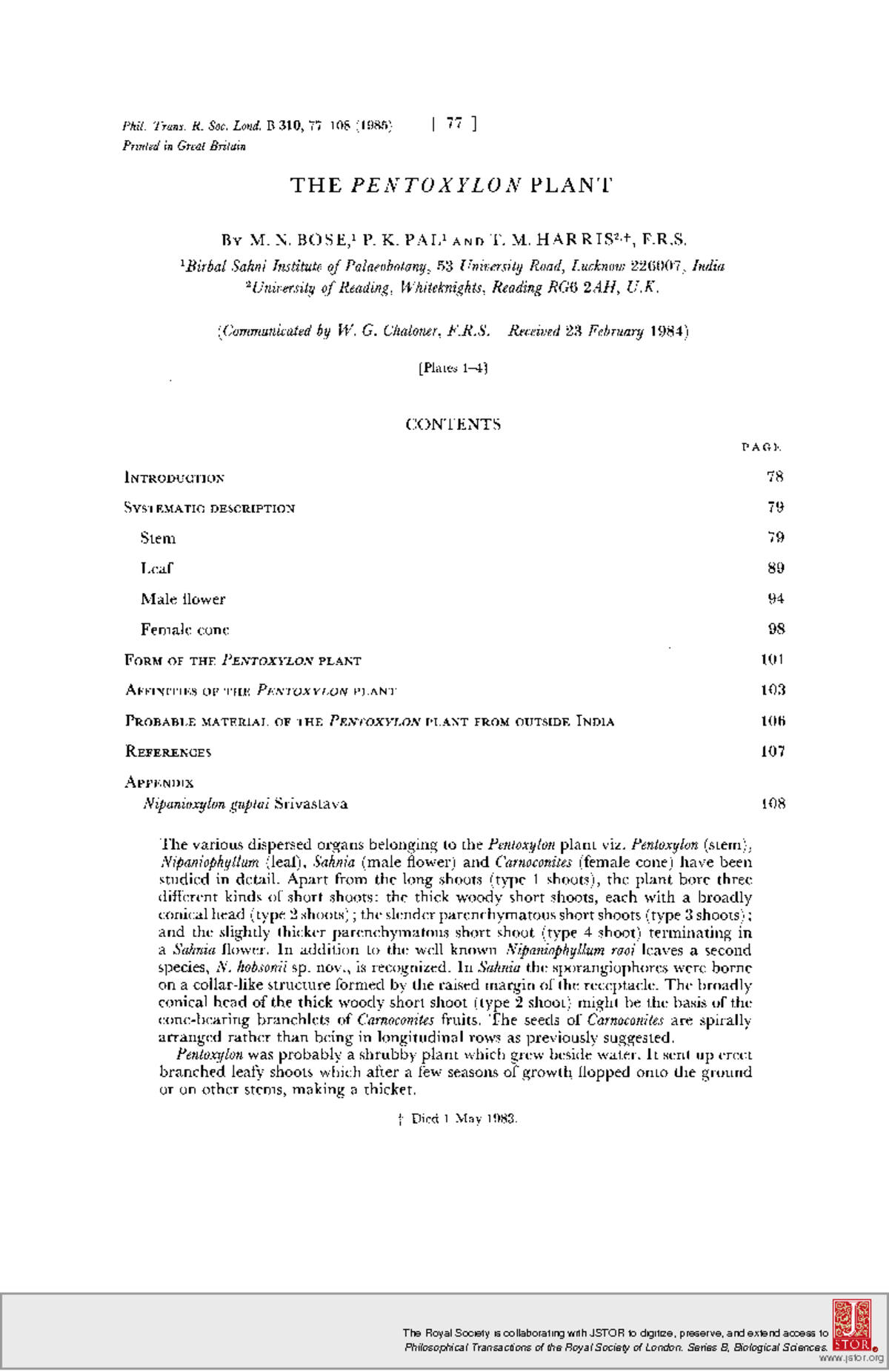 Bose1985 - A good research paper - Botany - The Royal Society is ...