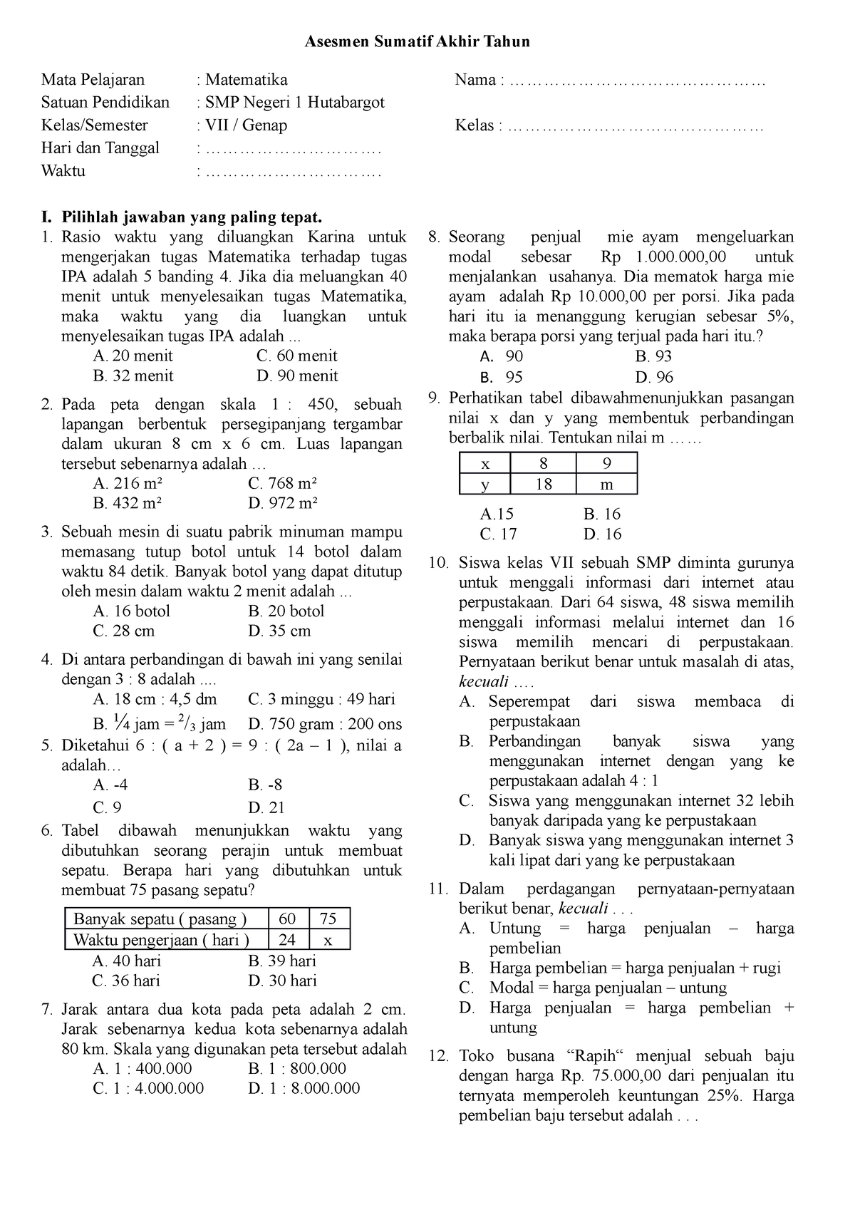 Asesmen Sumatif Akhir Tahun Matematika - Asesmen Sumatif Akhir Tahun ...