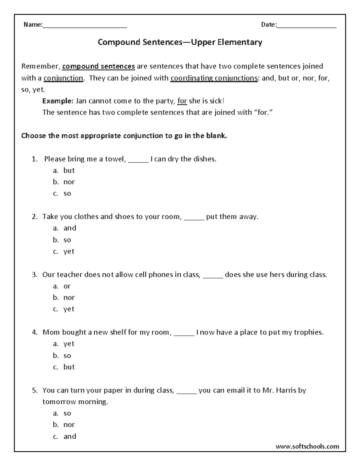 Compound sentences upper elementary grade worksheet - Compound ...