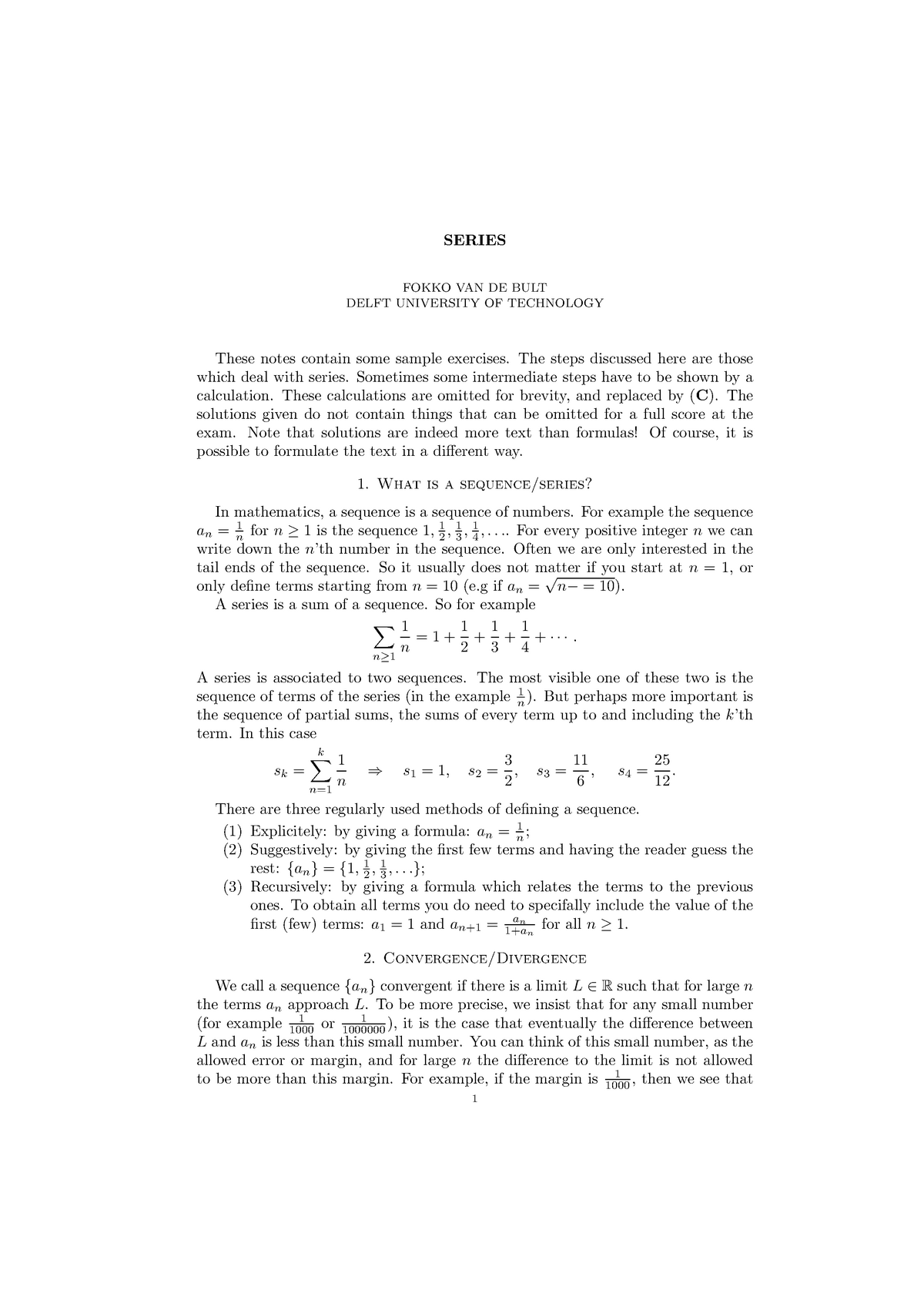 Uitleg Over Series En Sequences - Series Fokko Van De Bult Delft 