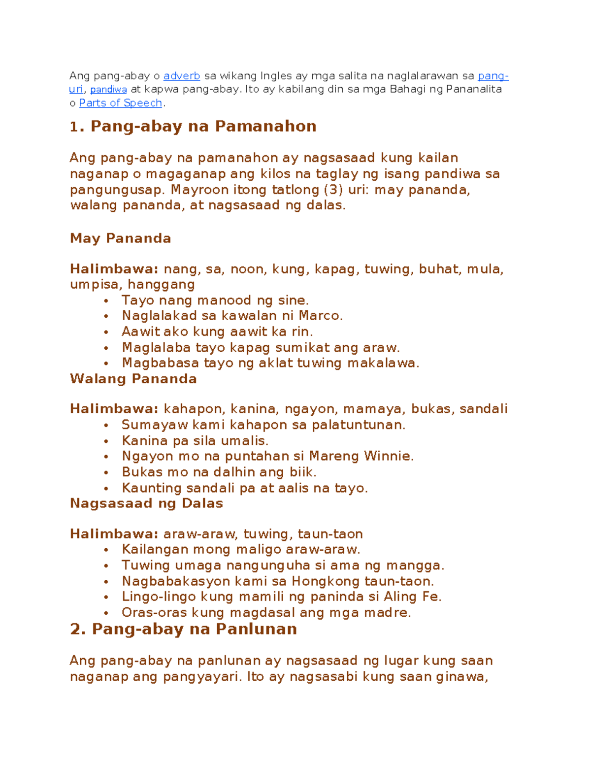 PANG ABAY - filipino - Ang pang-abay o adverb sa wikang Ingles ay mga ...