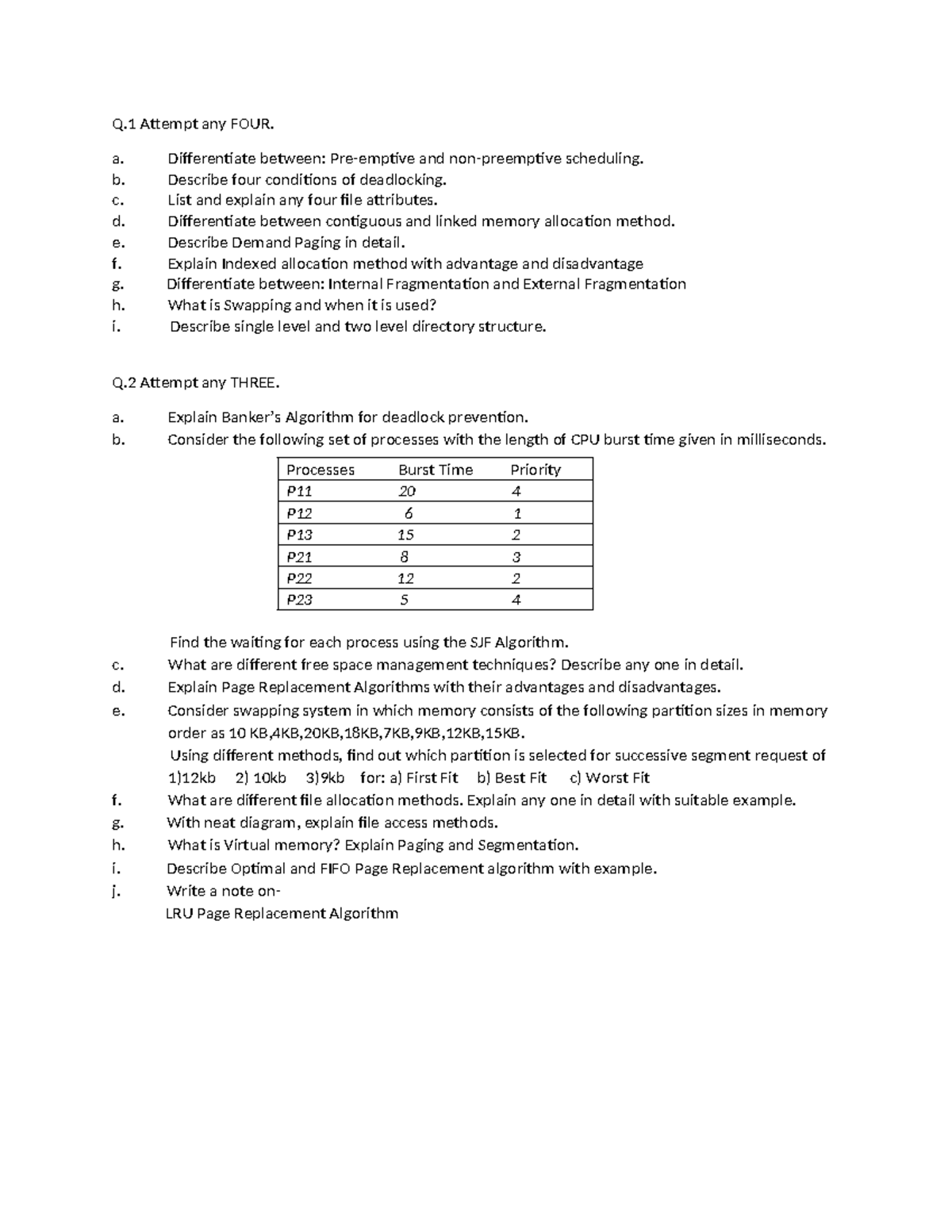 QB-OS Class TEST 2 - Question bank - Q Attempt any FOUR. a ...