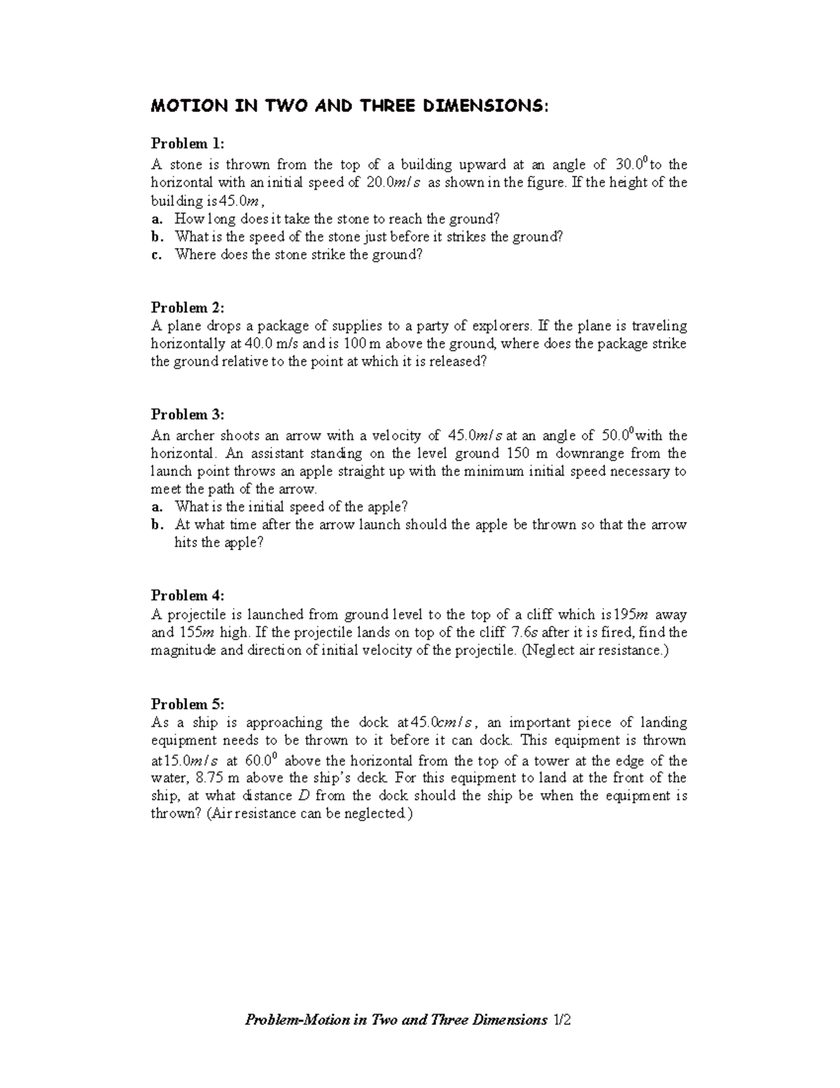 Problem-04-Motion in Two and Three Dimensions - Problem-Motion in Two ...