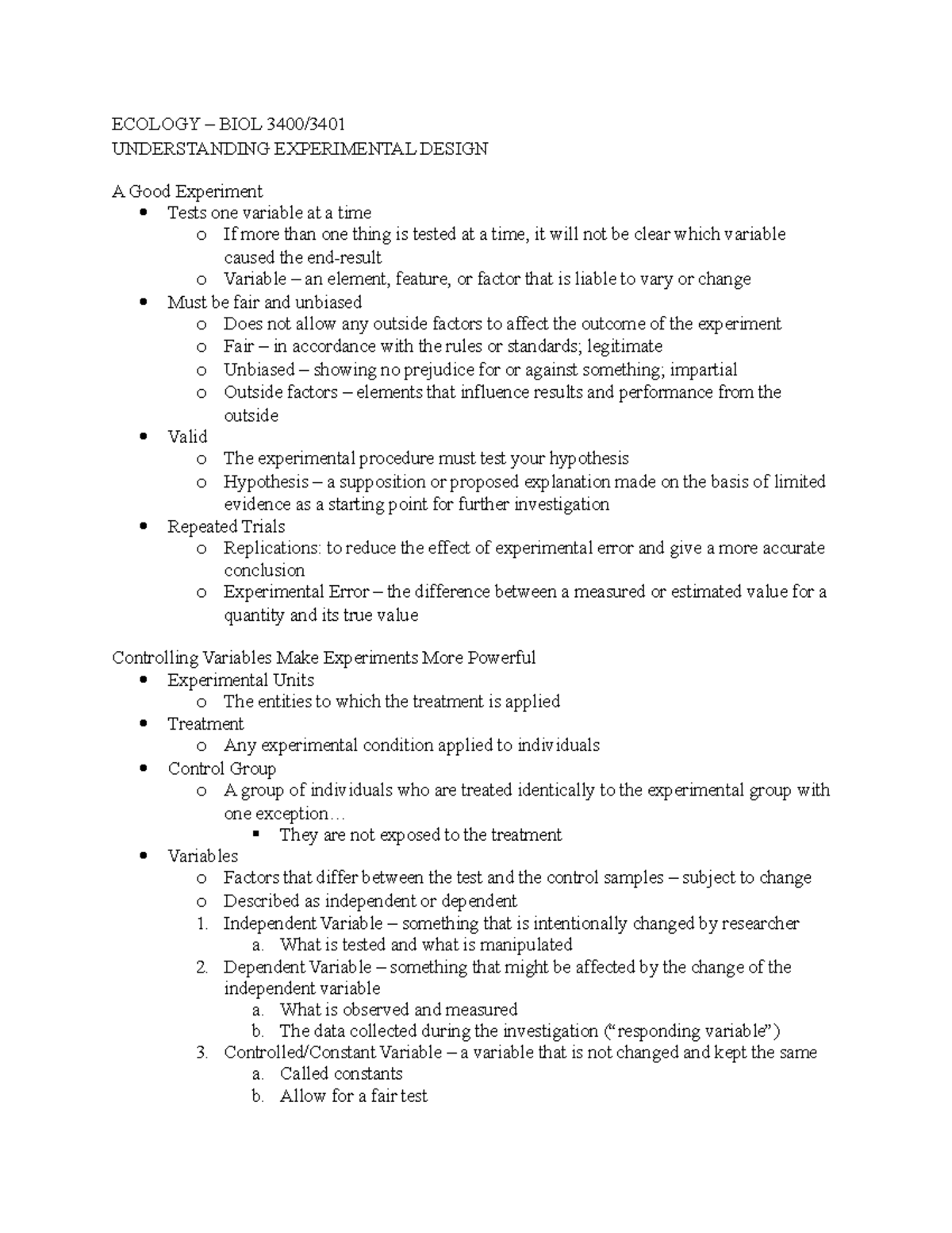 experimental design ecology example