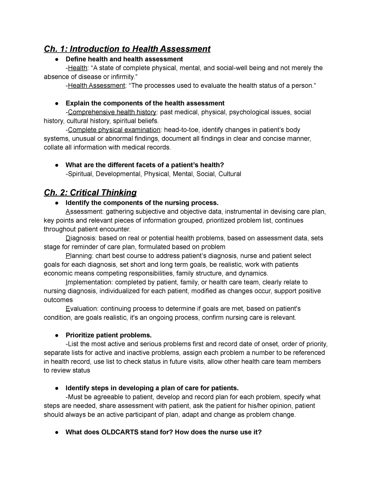 health assessment assignment pdf