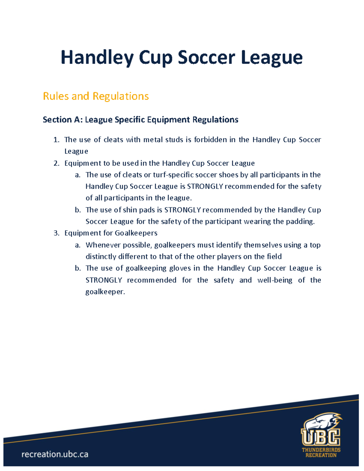 Soccer League Rules