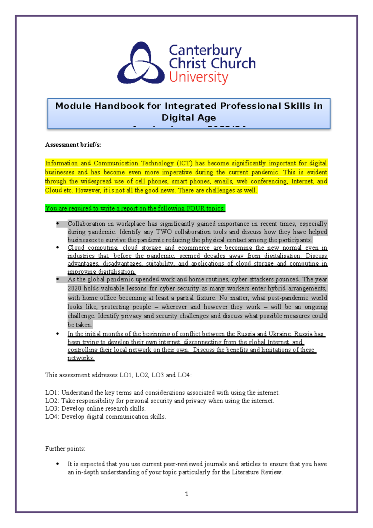 Module Handbook Ipsda 2023 24 - Assessment brief/s: Information and ...