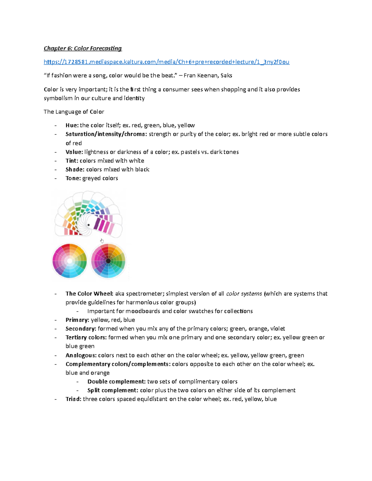 Test 2 notes - Chapter 6: Color Forecasing - Studocu