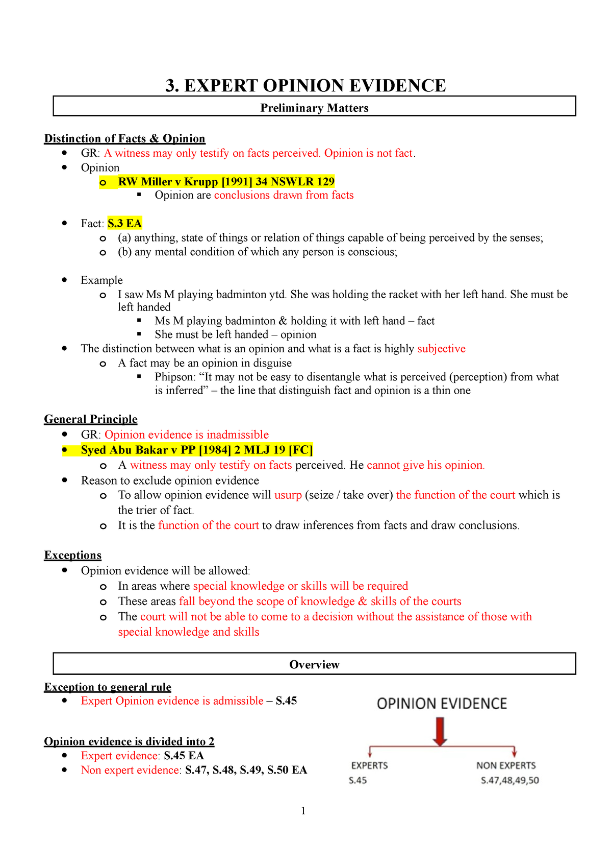 Topic 3 Opinion Evidence - Law Of Evidence II - MMU - Studocu