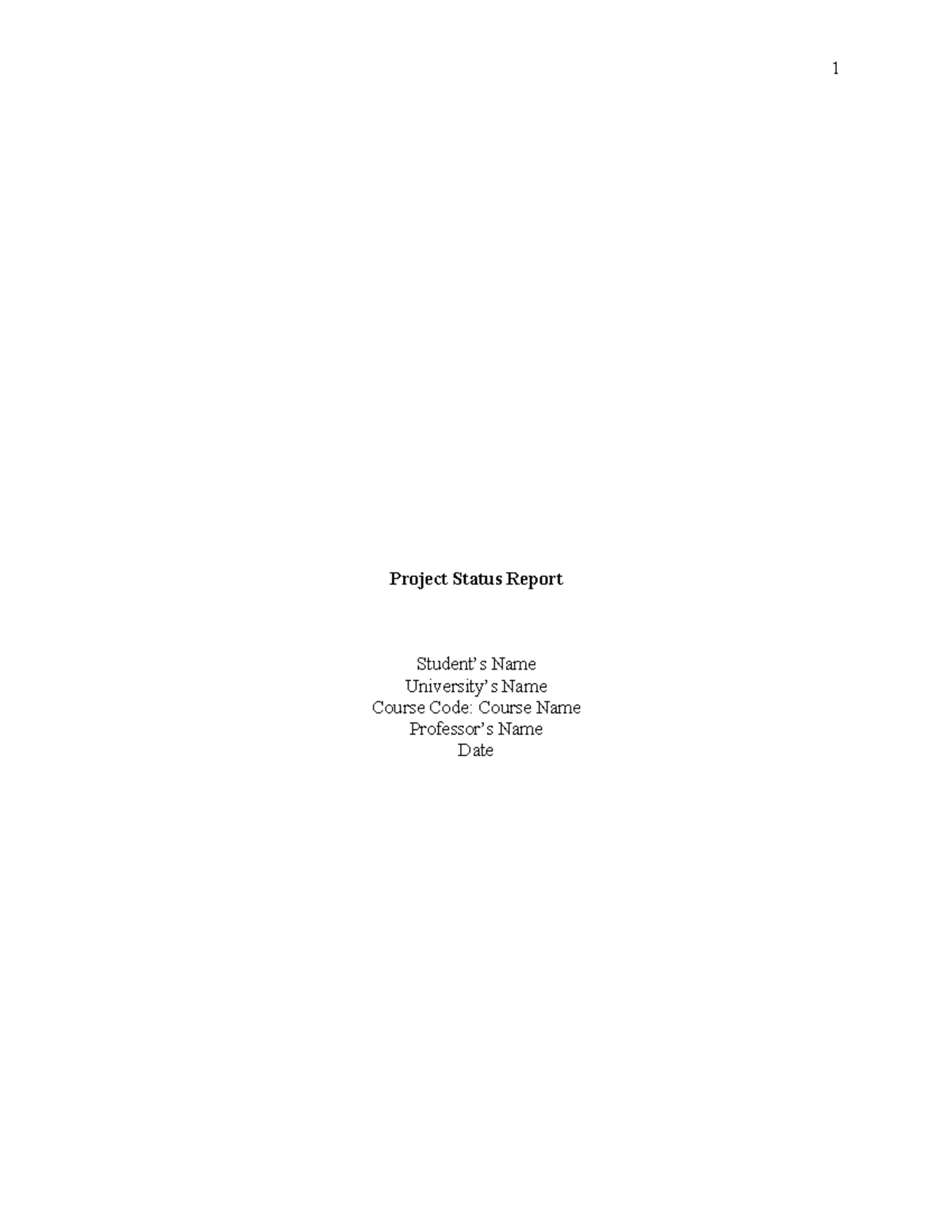Project Status Report-2 - 1 Project Status Report Student’s Name ...