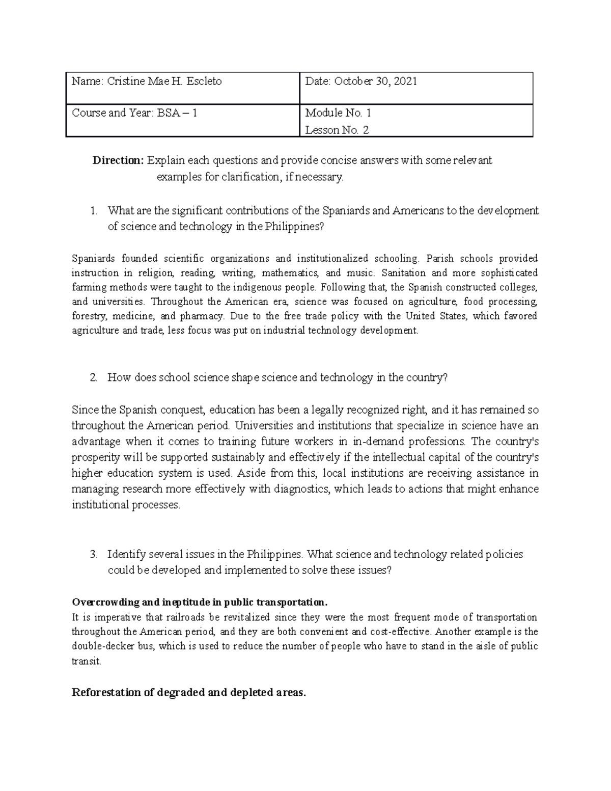 Escleto Module 1 Lesson 2 Science, Technology, And Society - Name 