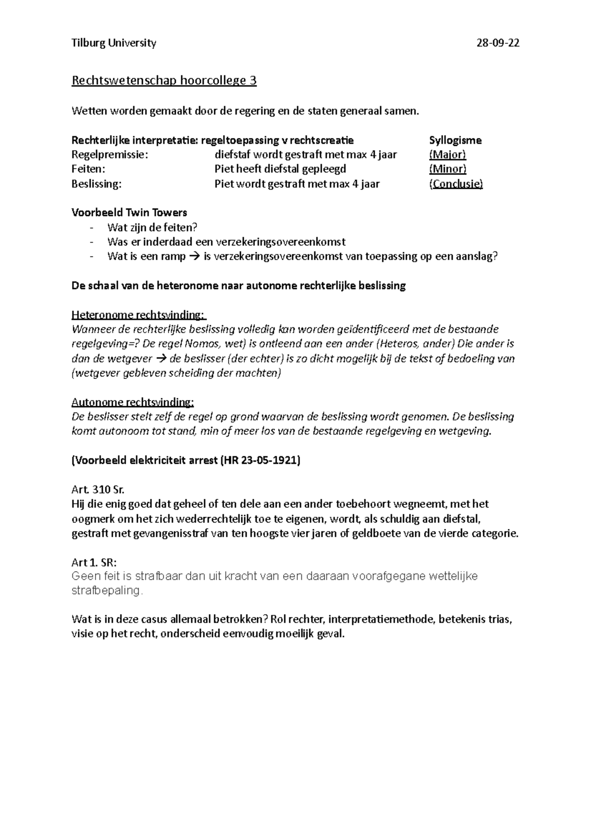 Rechtswetenschap Hoorcollege 3 - Rechterlijke Interpretatie ...