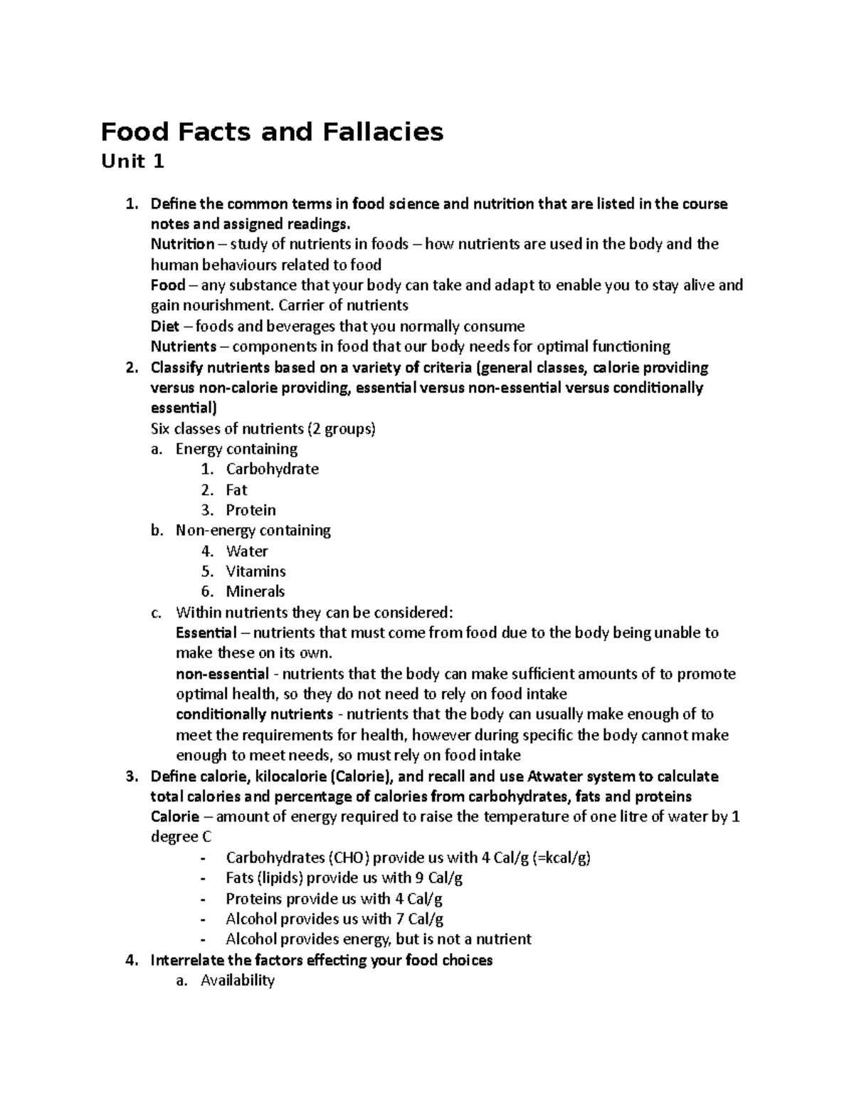 Food Facts and Fallacies part 1 - Food Facts and Fallacies Unit 1 1 ...