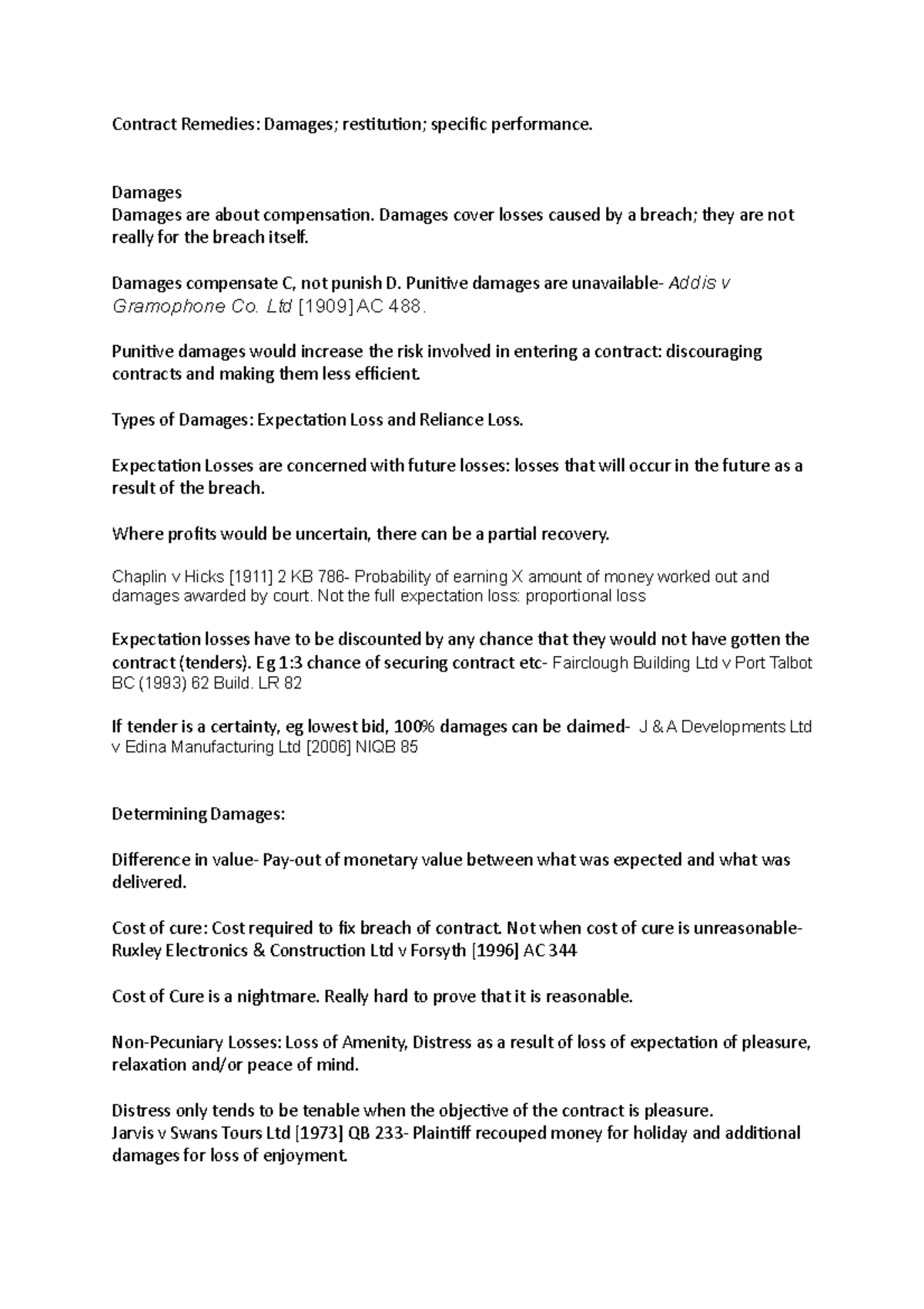 Contract Remedies 1 Damages Damages are about compensation. Damages