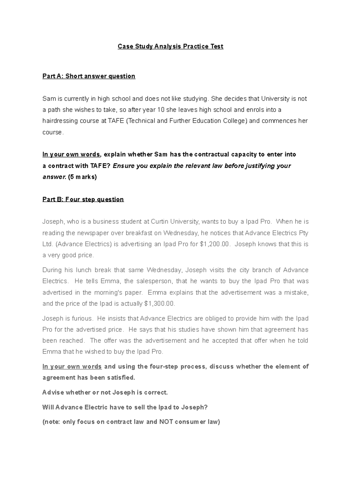 Case Study Analysis Practice Test - She decides that University is not ...