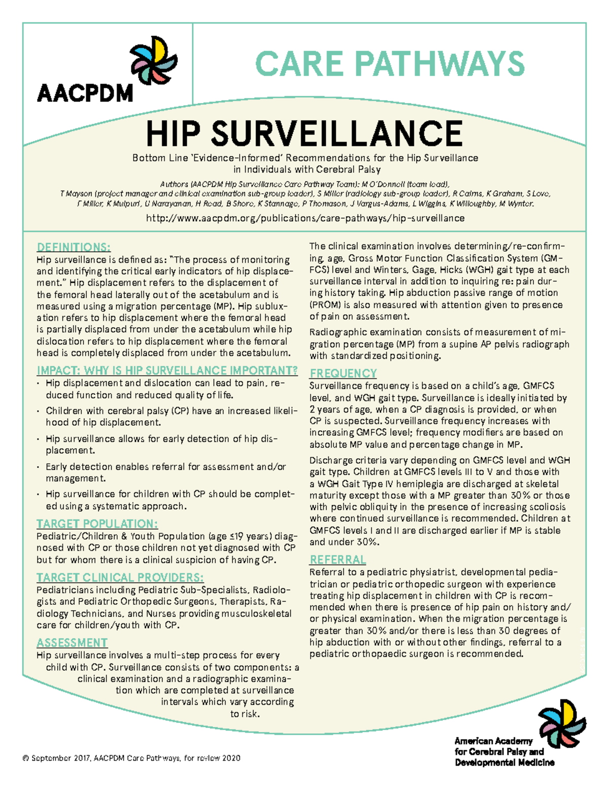 Aacpdm hip-surveillance-care-pathway - CARE PATHWAYS © September 2017 ...