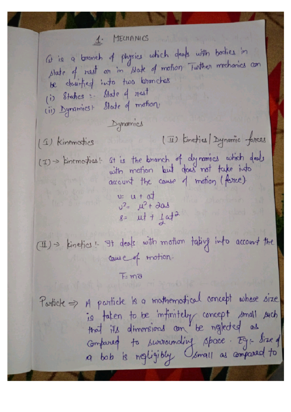 Ch 1 - Handwritten precise and breif notes - 1. MECHANICS (st is a ...