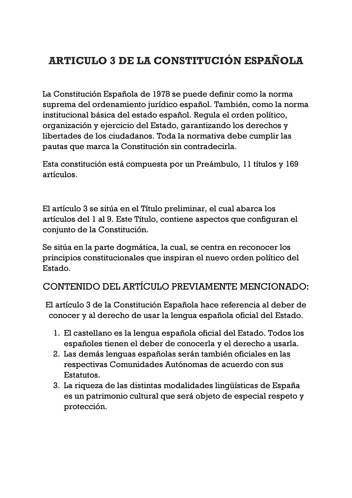 Articulo 3 Angela Arroyo RRLL - ARTICULO 3 DE LA CONSTITUCI”N ESPA—OLA ...