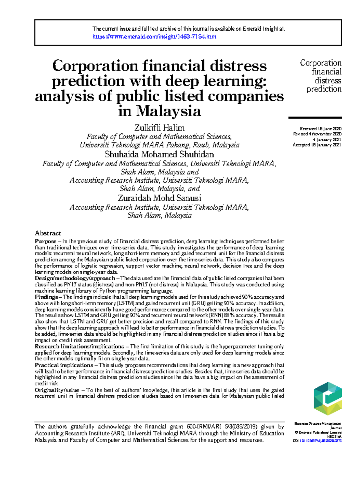 Review Paper 2 Financial Distress Prediction - Corporation Financial ...