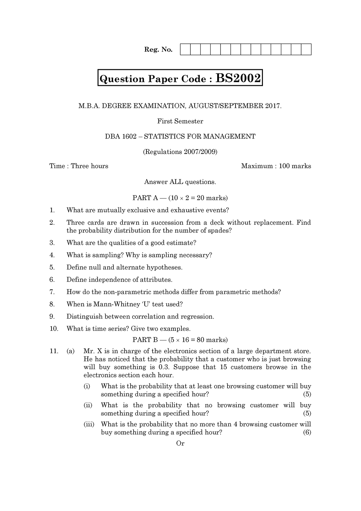 MBA DBAA1602 1 3 - QUESTION PAPER - Reg. No. M.B. DEGREE EXAMINATION ...