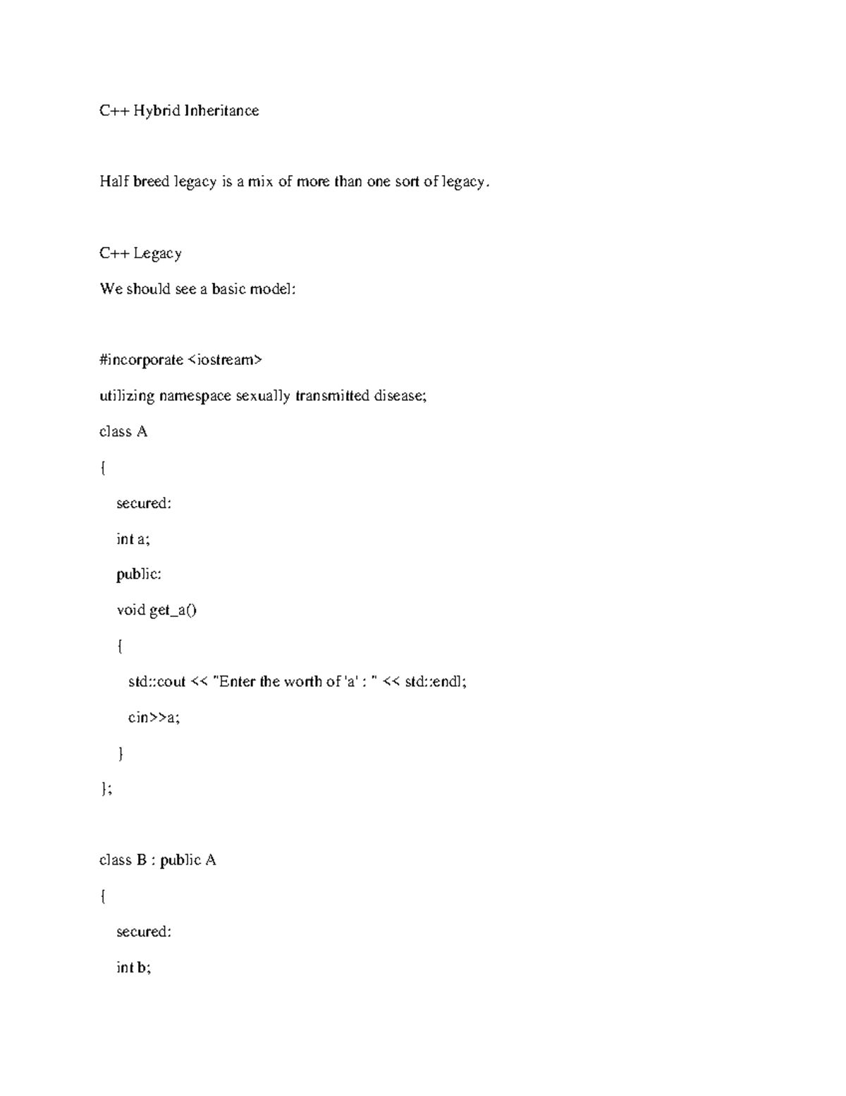 C++ Hybrid Inheritance - C++ Hybrid Inheritance Half breed legacy is a ...