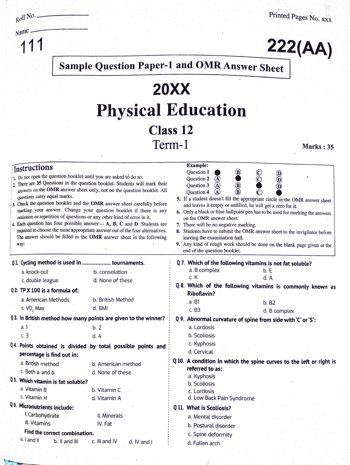 Sample Paper 1 PHE - Jtoll_No. Naflle Printed Pages No. X:xx · 111 .-_2 ...