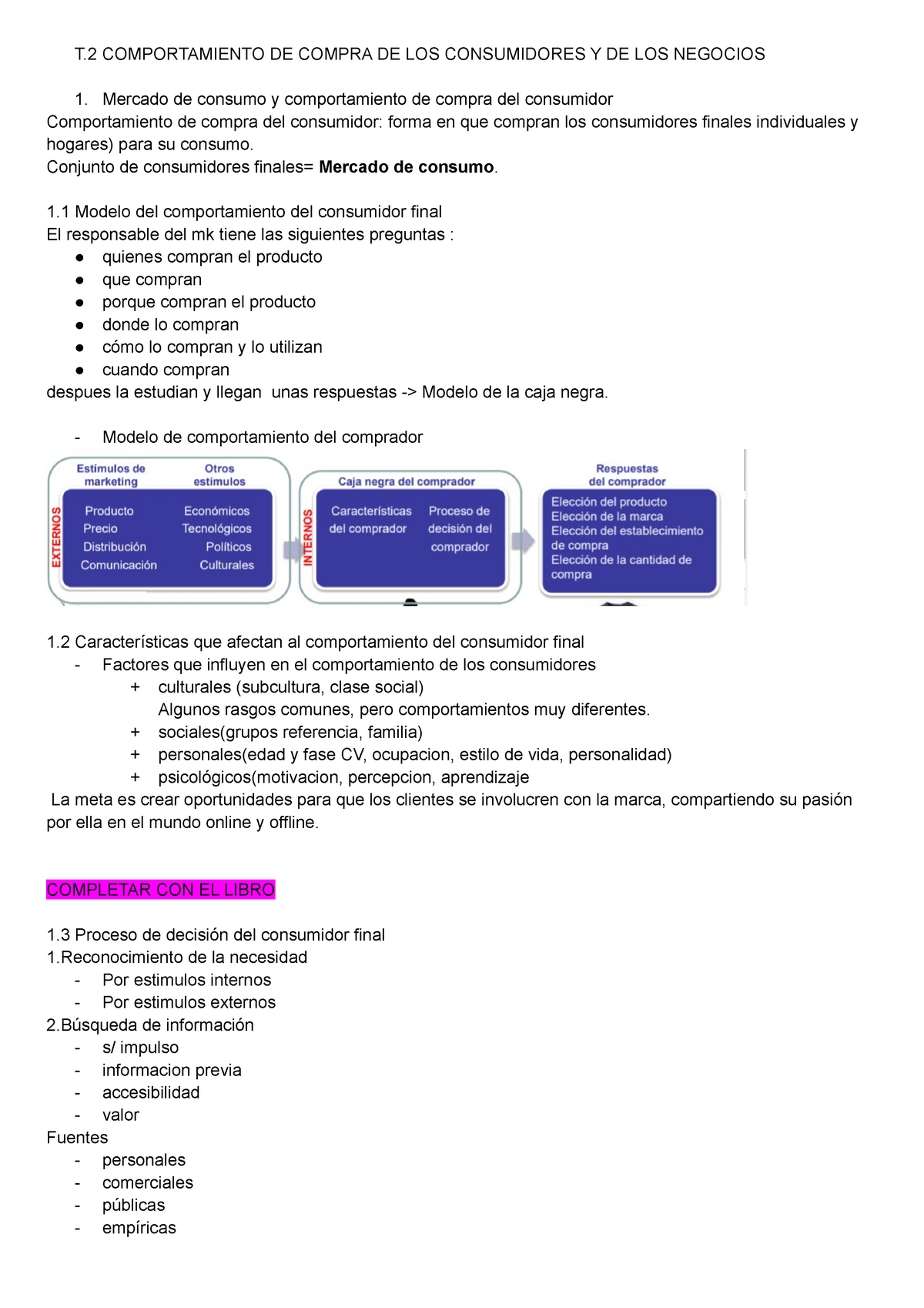 Tema 2 MK - Apuntes 2 - T COMPORTAMIENTO DE COMPRA DE LOS CONSUMIDORES Y DE  LOS NEGOCIOS Mercado de - Studocu