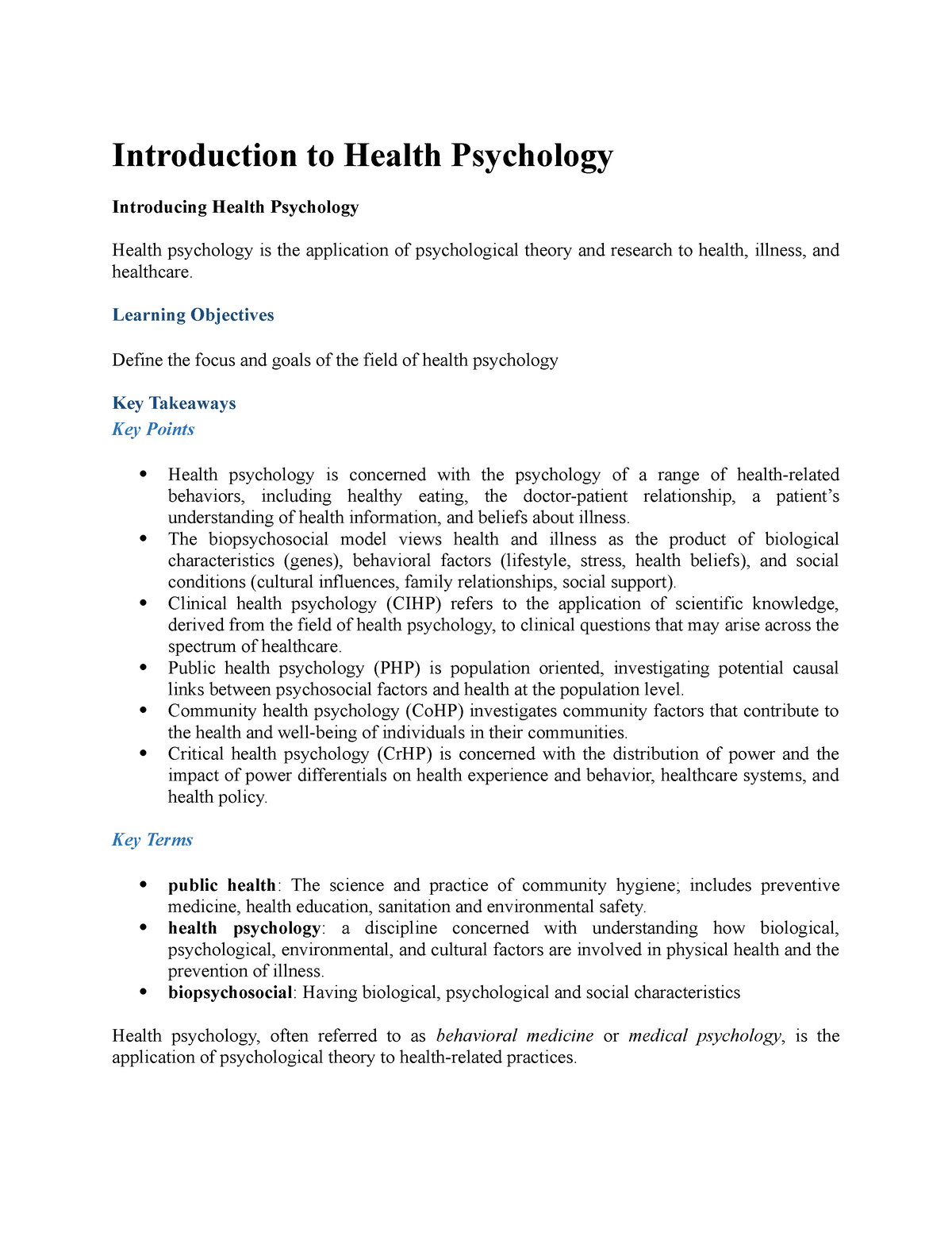 assignment of health psychology