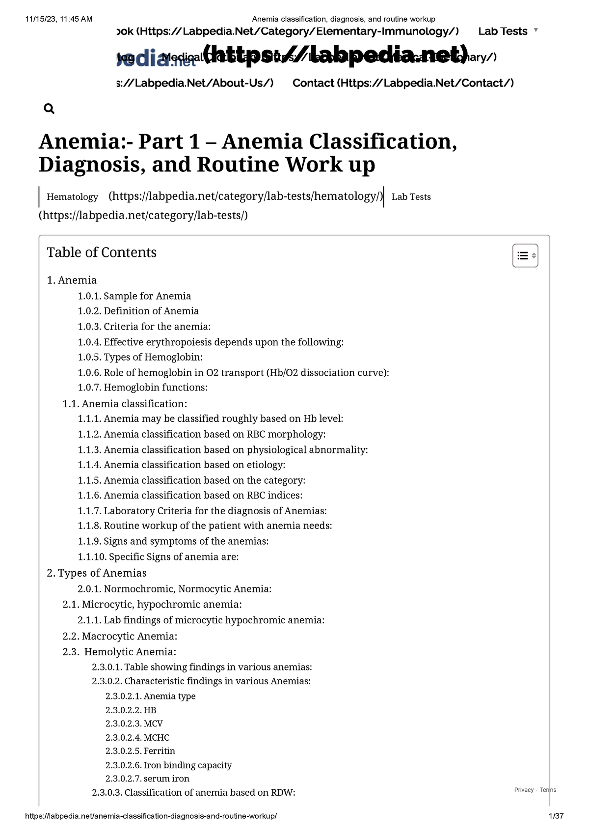 Anemia Classification Diagnosis And Routine Workup Labpedia Privacy Terms Anemia Part