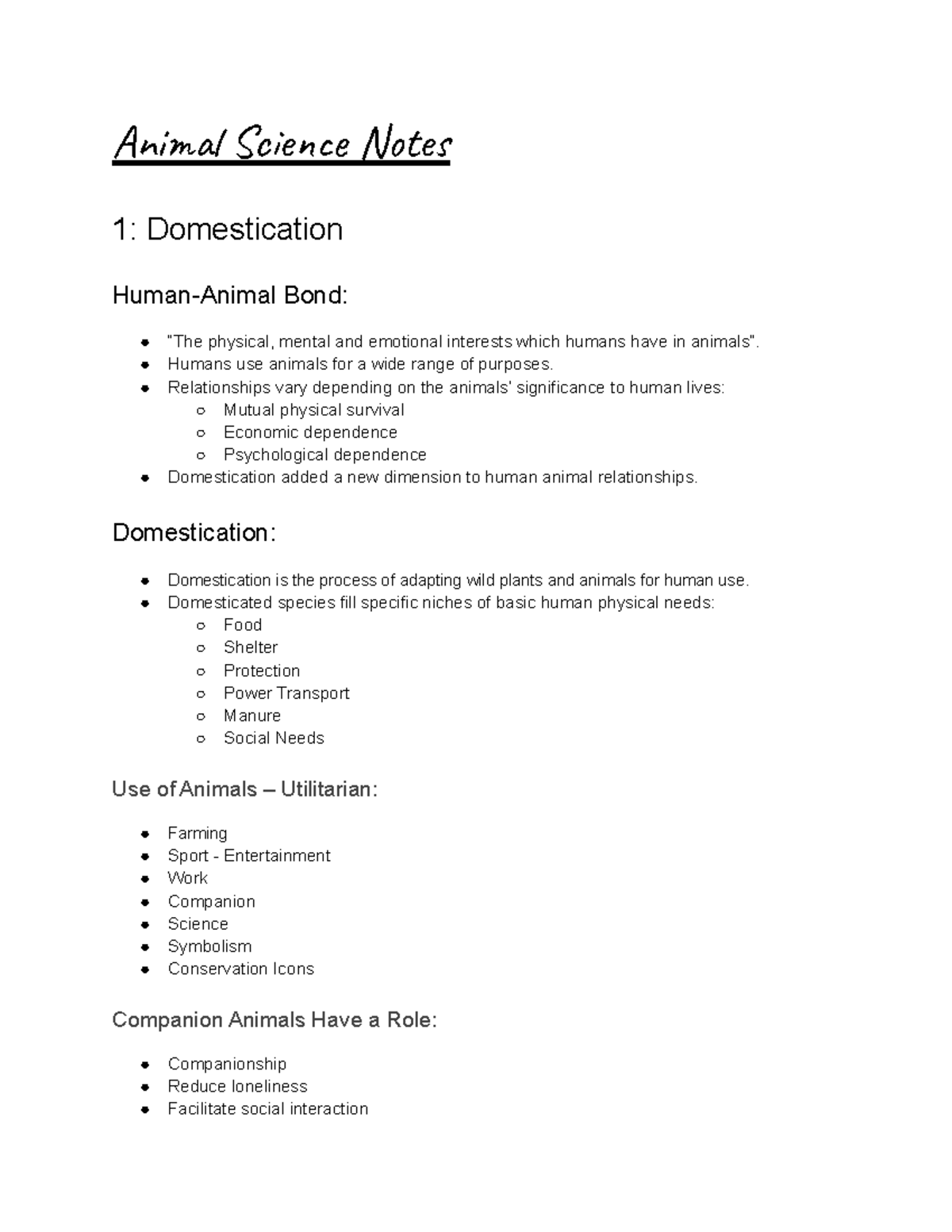 Introduction to Animal Science 117.155 - Ani Sce Nte 1: Domestication ...