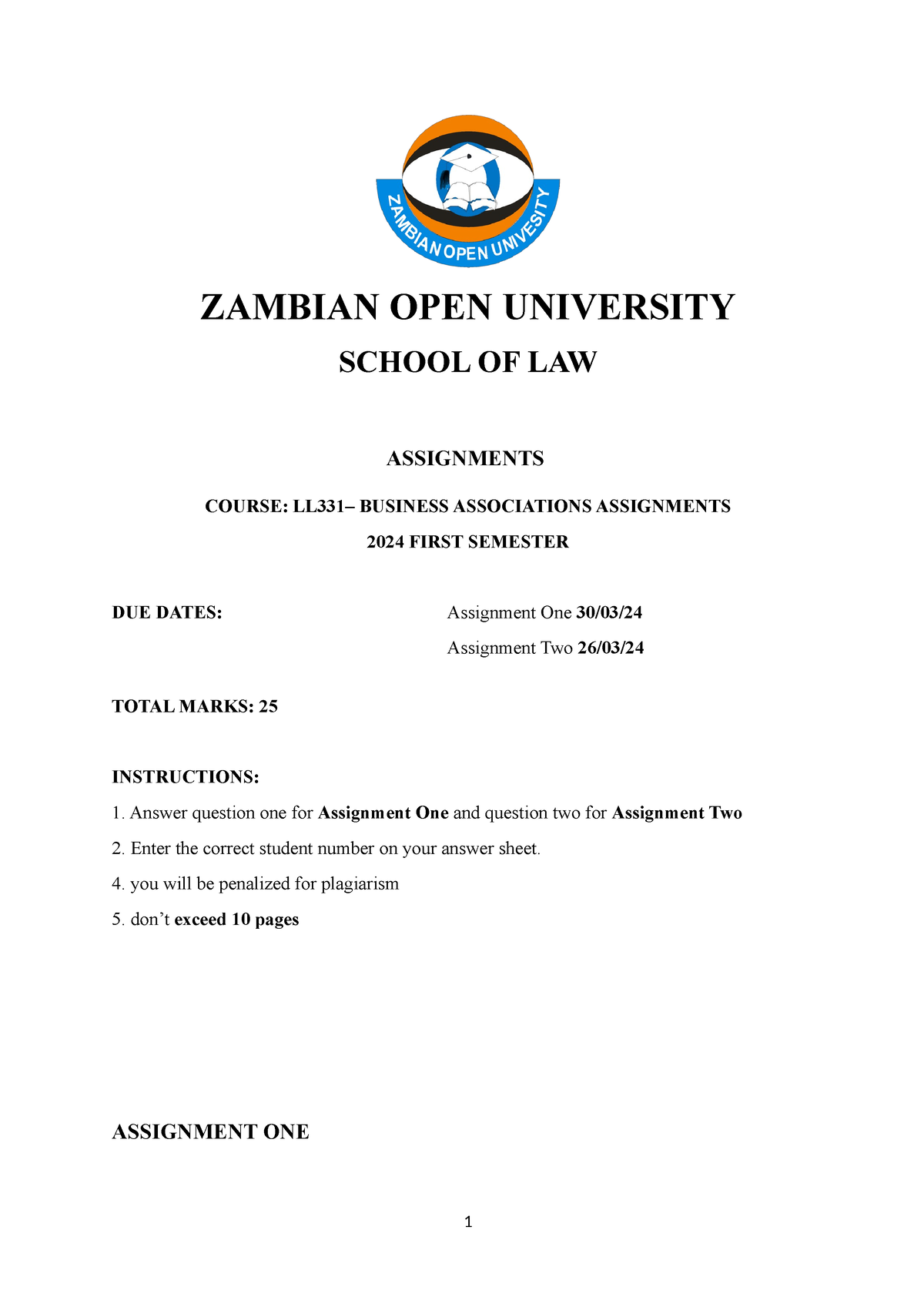 zambian open university assignments