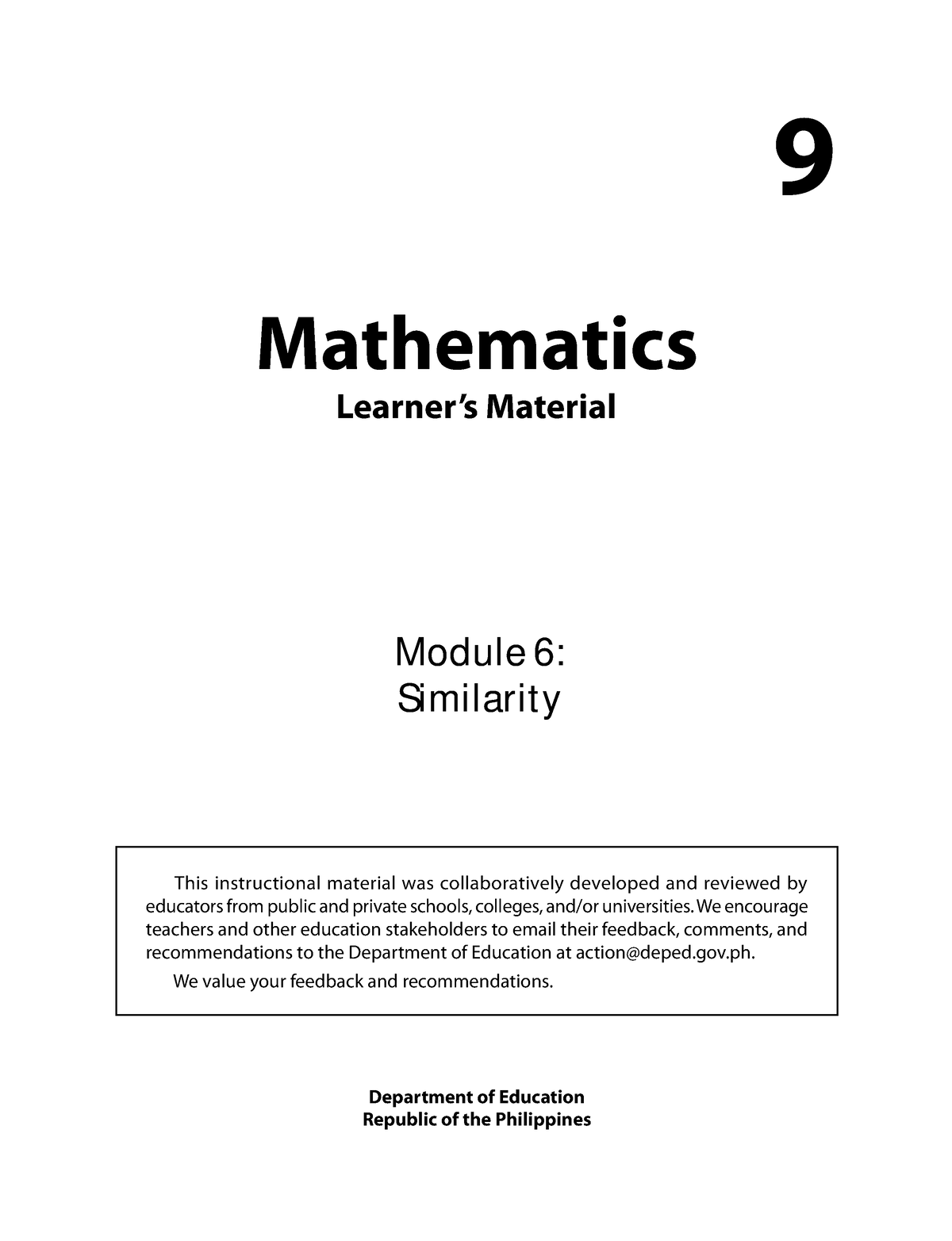 grade 9 math module 6 similarity answer key