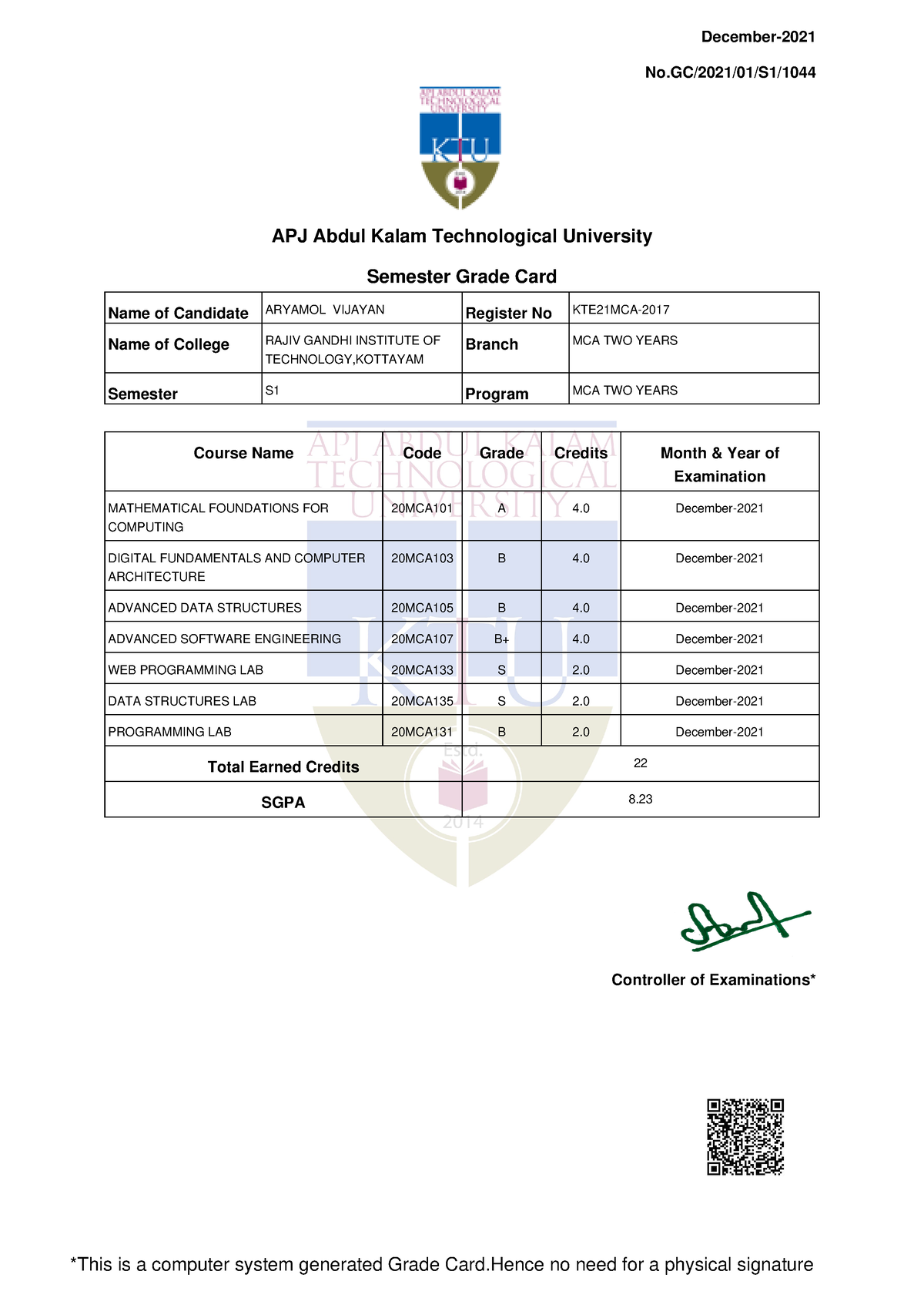 assignment grade card 2022