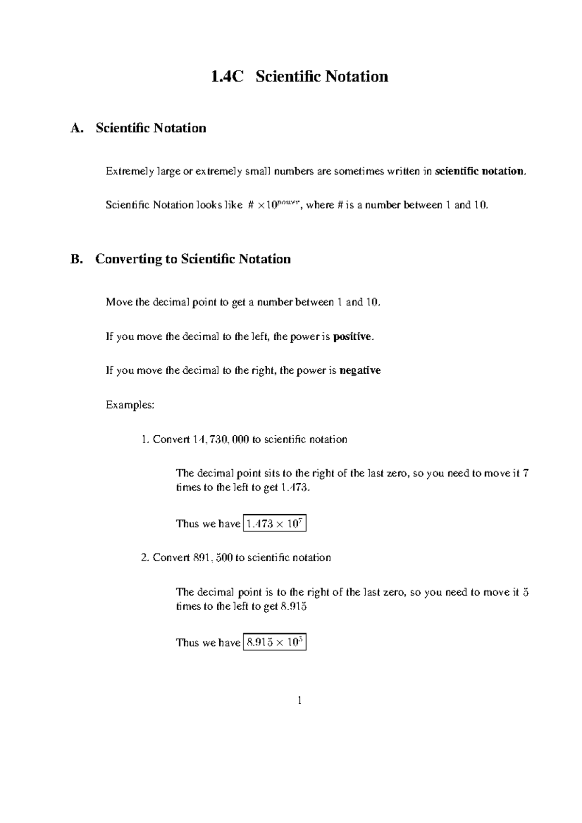 1.4C Scientific Notation - 1 Scientific Notation A. Scientific Notation ...