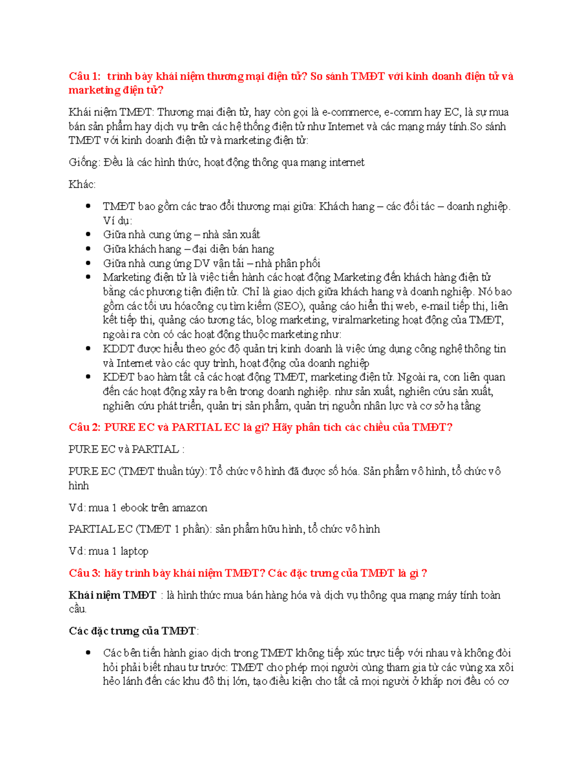 Ôn tập tự luận cuối kì Thương Mại Điện Tử - Câu 1: trình bày khái niệm thương mại điện tử? So sánh - Studocu