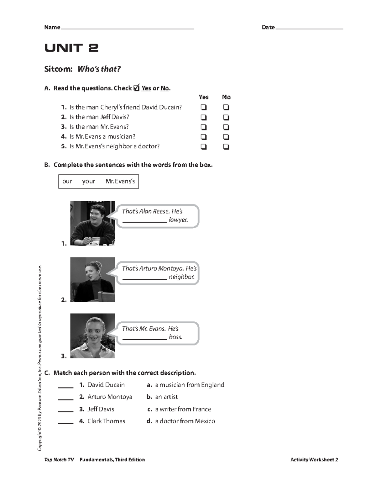 UNIT 02 Video Worksheets Ejercicio De Practica UNIT 2 Sitcom Who s