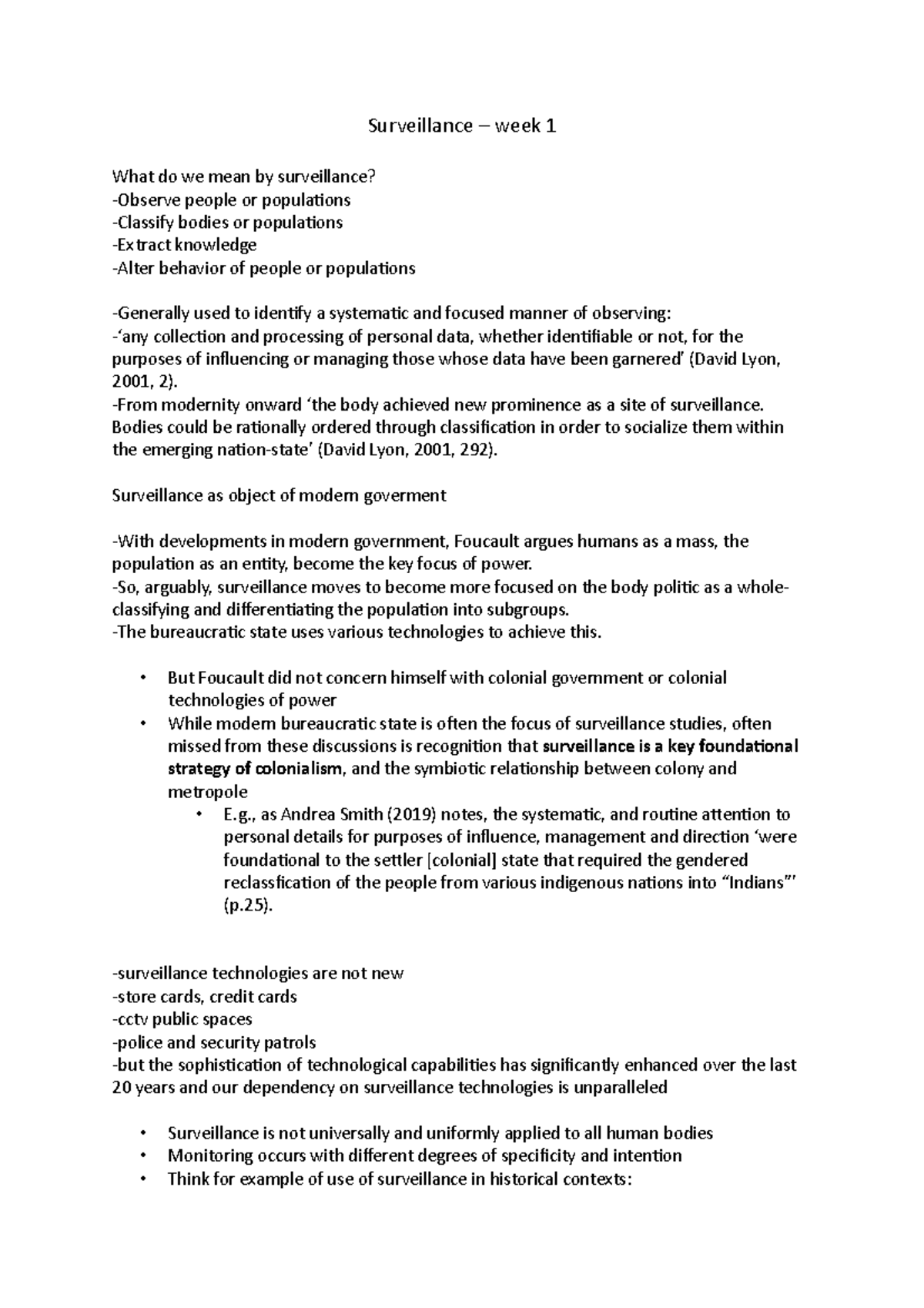 Surveillance for criminology Surveillance week 1 What do we mean by surveillance? Observe