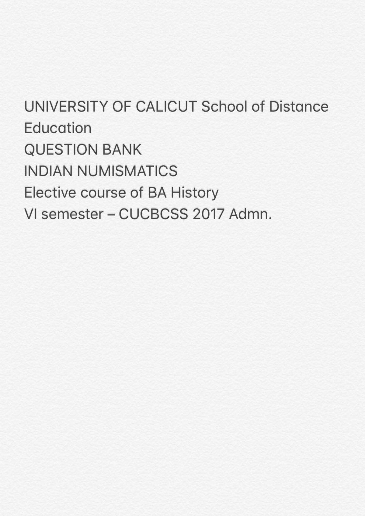 University OF Calicut School of Distance Education Question BANK Indian