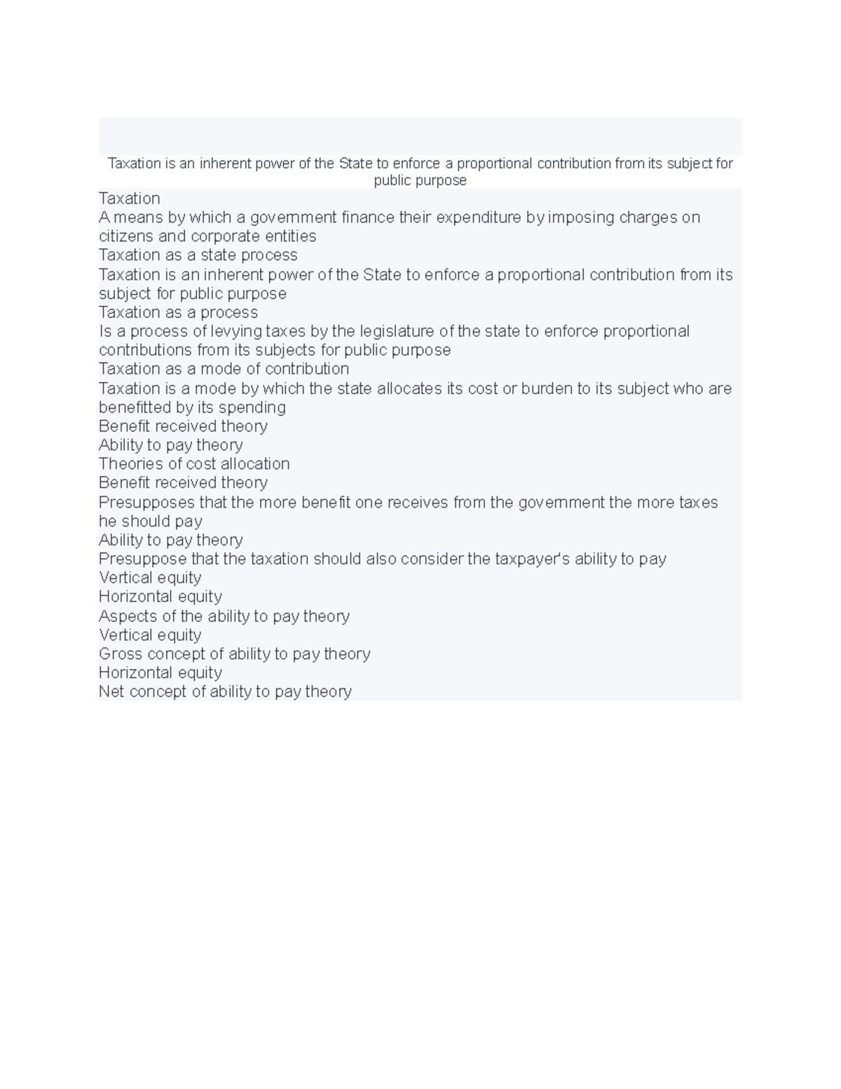 Tax - Lecture notes 1 - Taxation is an inherent power of the State to ...