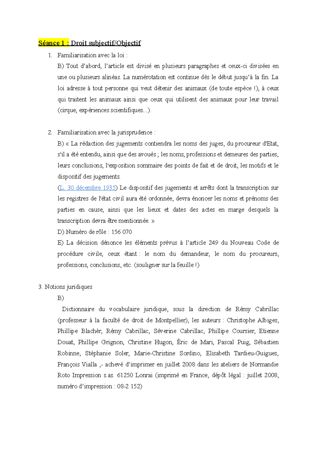 Séminaire prép;notes - Séance 1 : Droit subjectif/Objectif ...