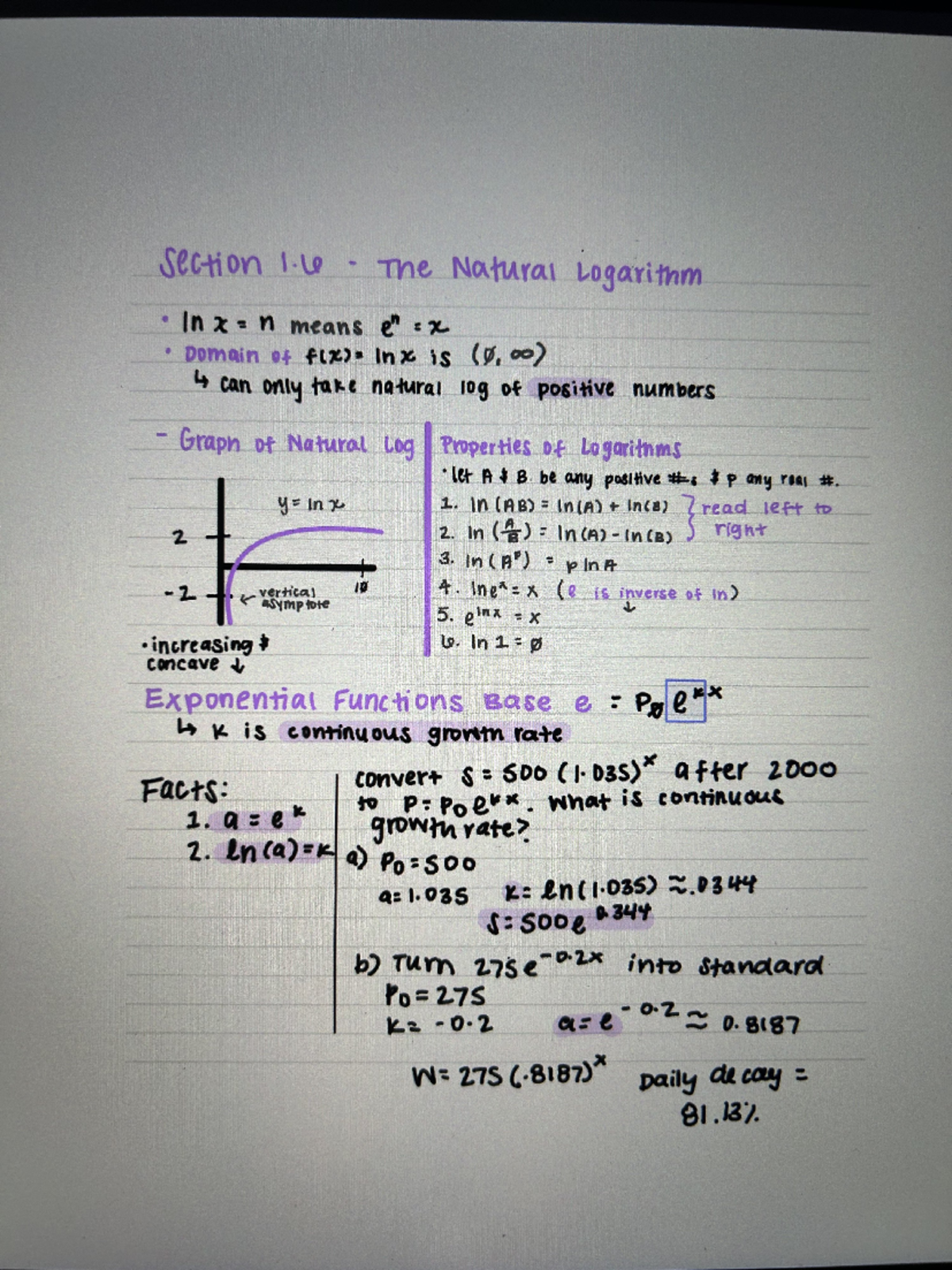 Natural Logarithms - MATH 140 - Studocu