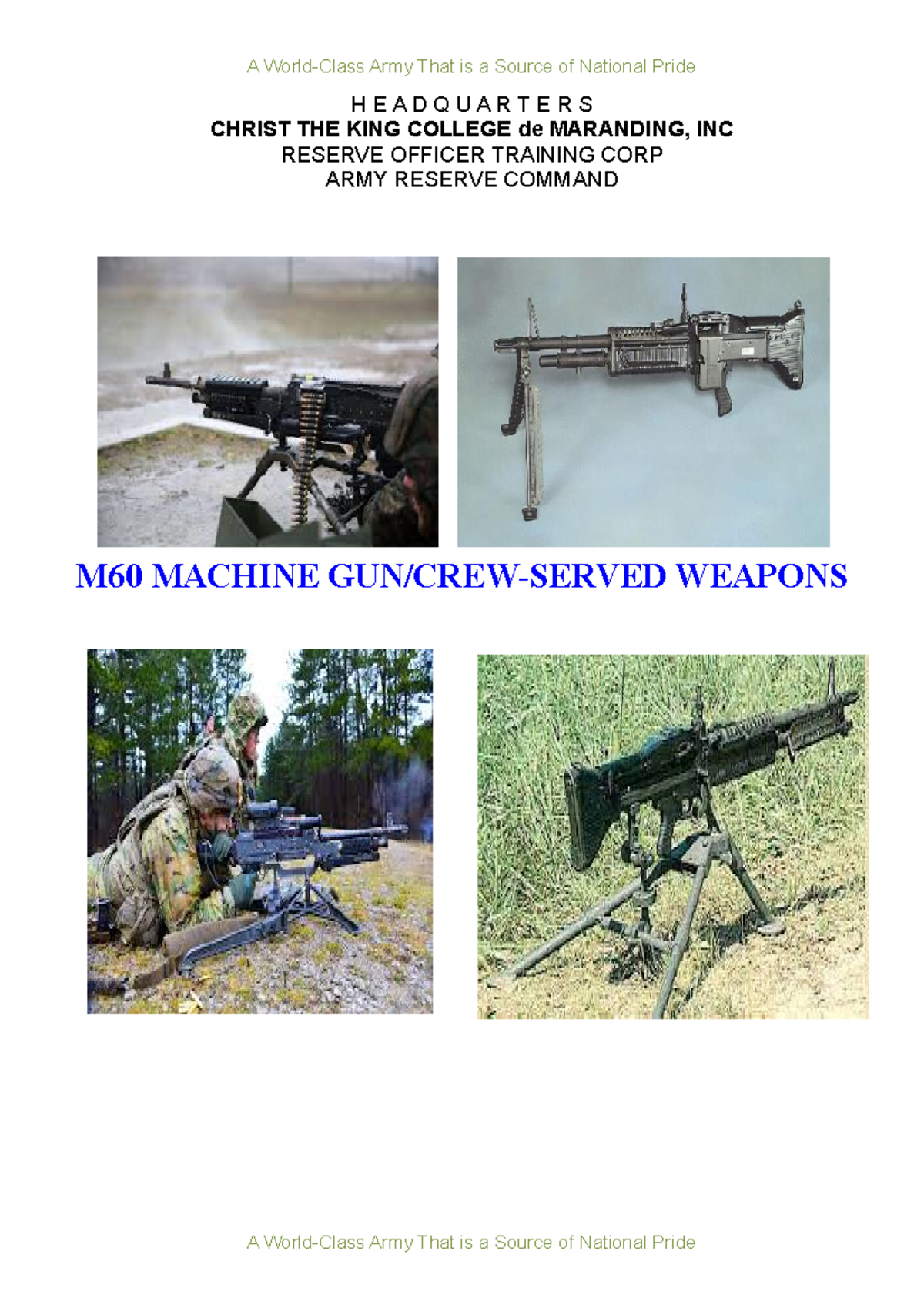 ROTC Module on M60 Machine Gun - H E A D Q U A R T E R S CHRIST THE ...