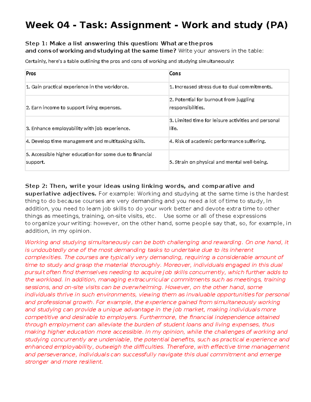 Week 04 - Task Assignment - Work and study (PA) - Gain practical ...