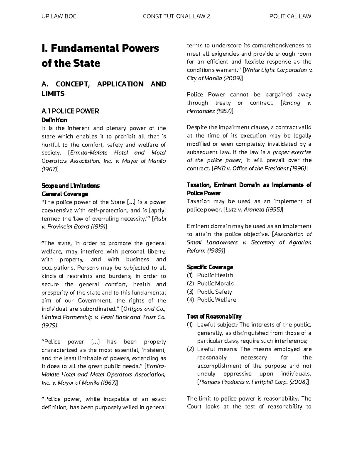 Bill of Rights with Inherent Powers of the State - I. Fundamental ...