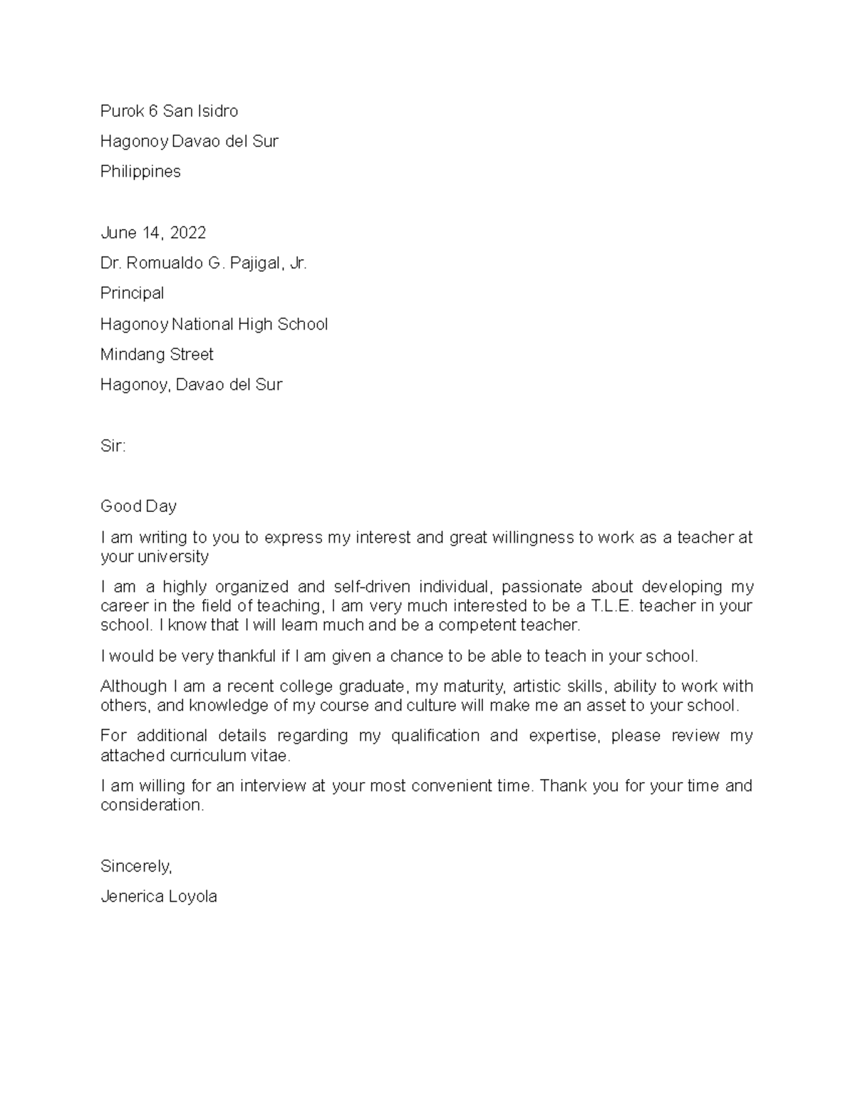 Application-letter - Application Letter sample - Purok 6 San Isidro ...