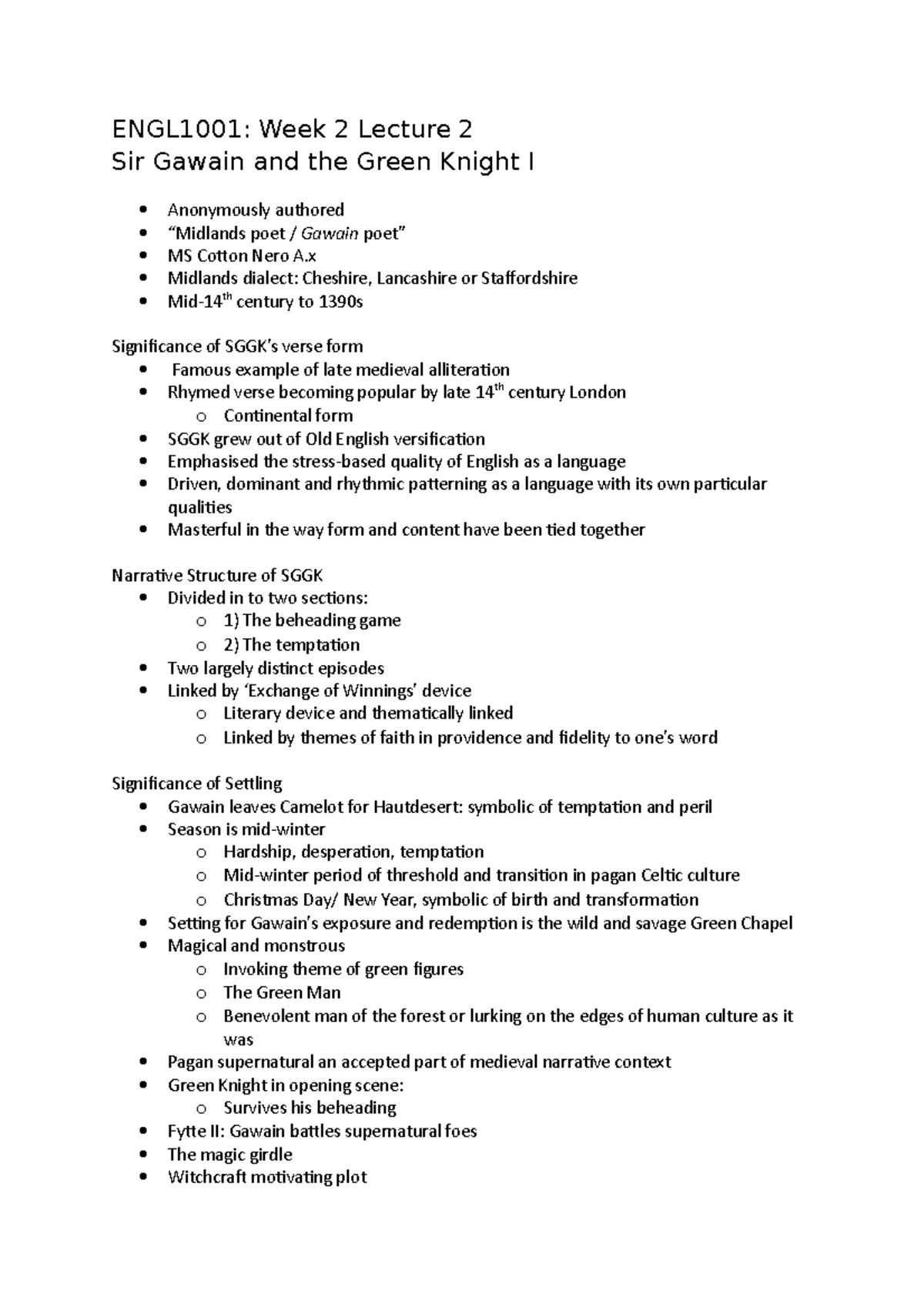ENGL 1001 Week 2 lect 1 - Lecture notes 2 - ENGL1001: Week 2 Lecture 2 ...