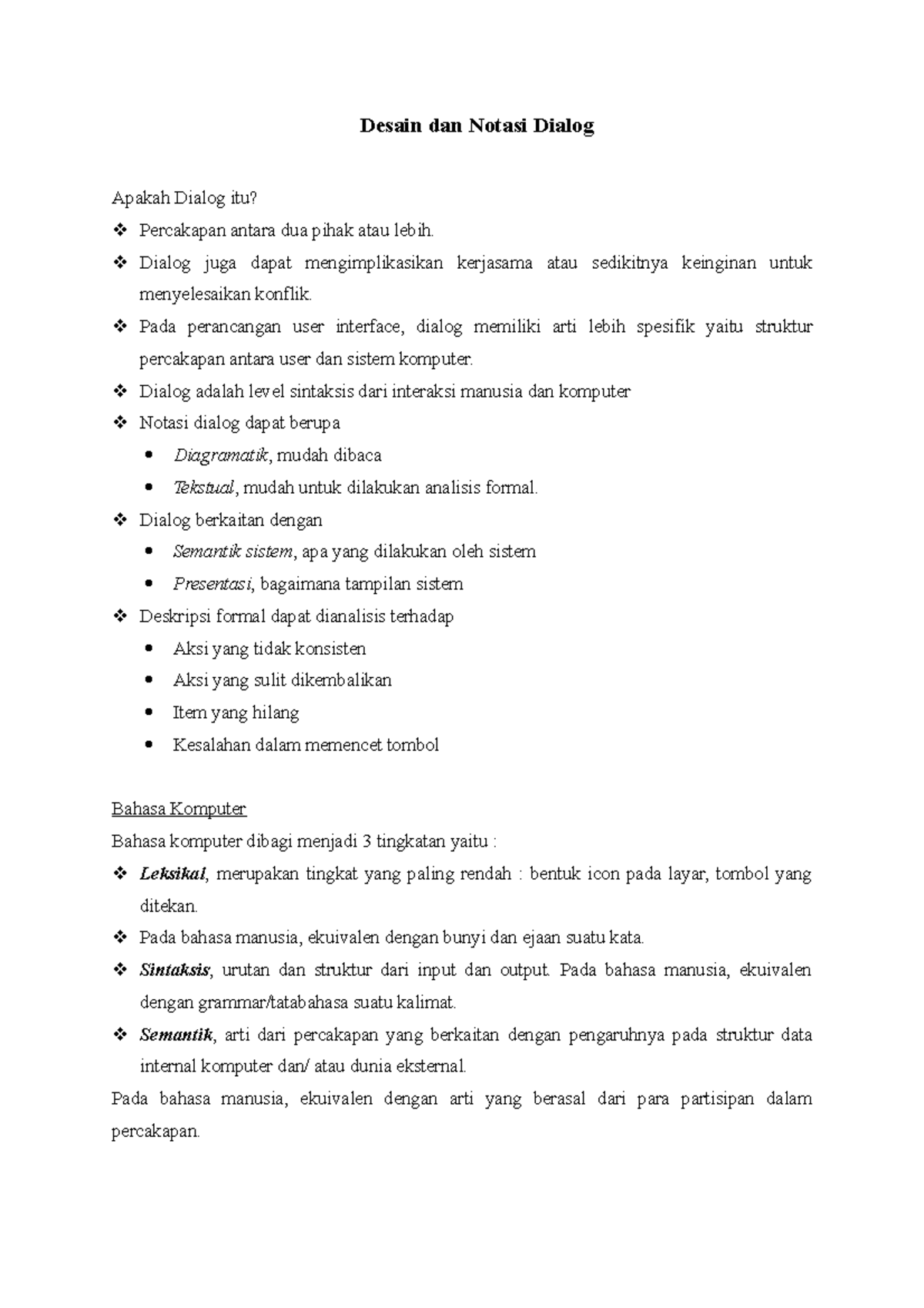 Desain dan Notasi Dialog - Kecerdasan Buatan - Desain dan Notasi Dialog ...