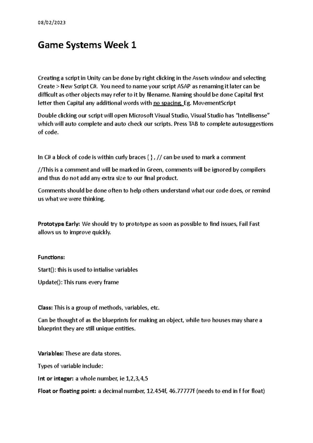 Game Systems Week 1 - 08/02/ Game Systems Week 1 Creating a script in ...